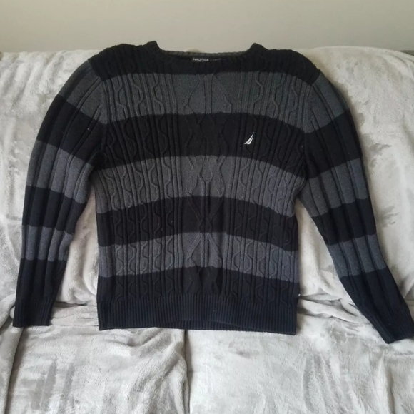 Mens Large Fisherman Black & Gray Nautica Sweater - Picture 1 of 4
